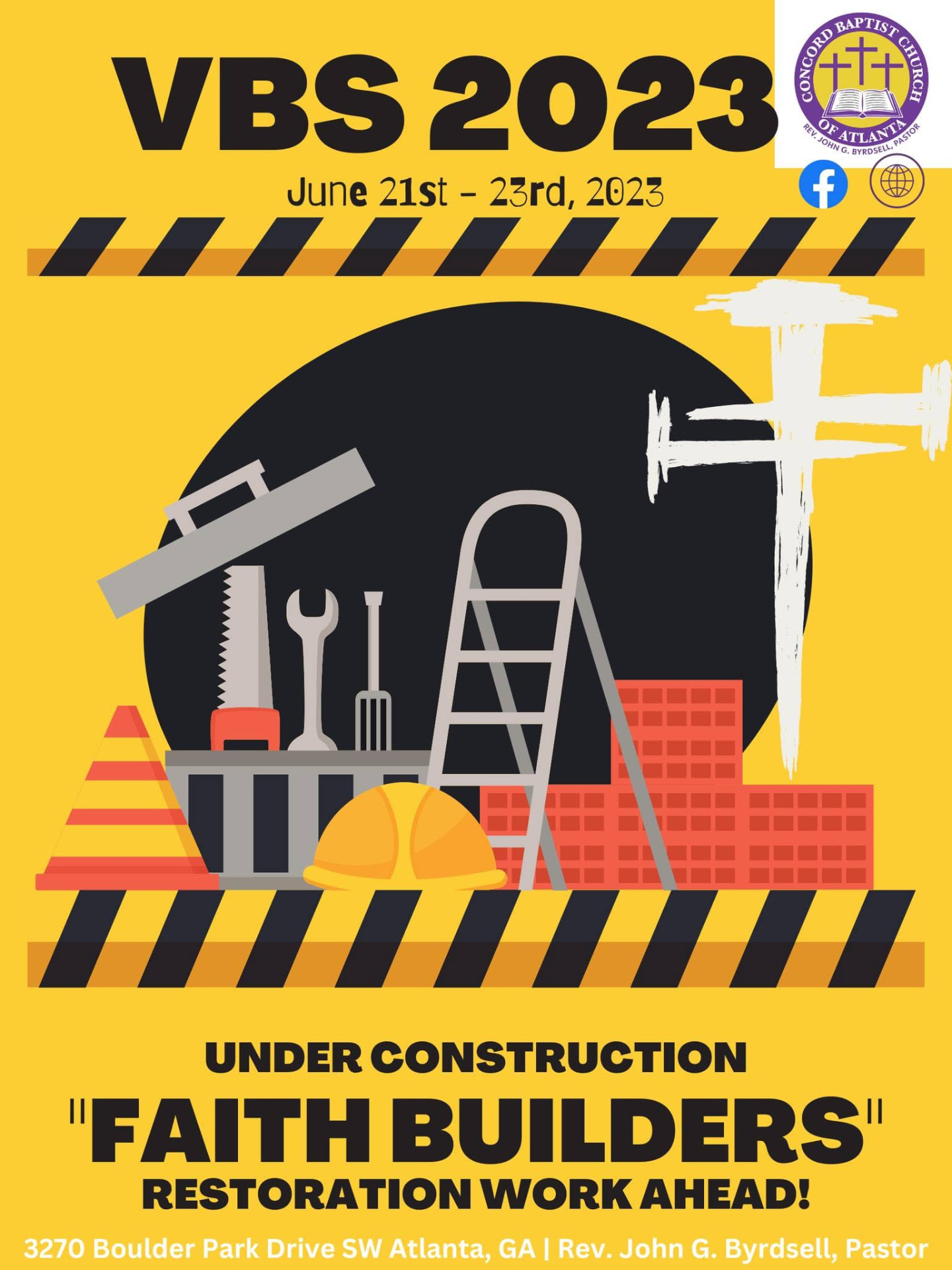 VBS 2023 Faith Builders flyer, June 21 to 23