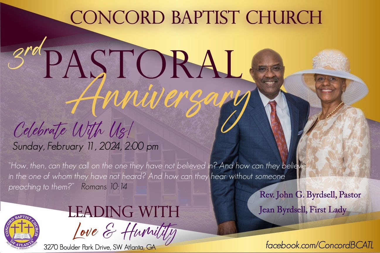3rd Pastoral Anniversary flyer honoring Rev. John G. Byrdsell and First Lady Jean Byrdsell