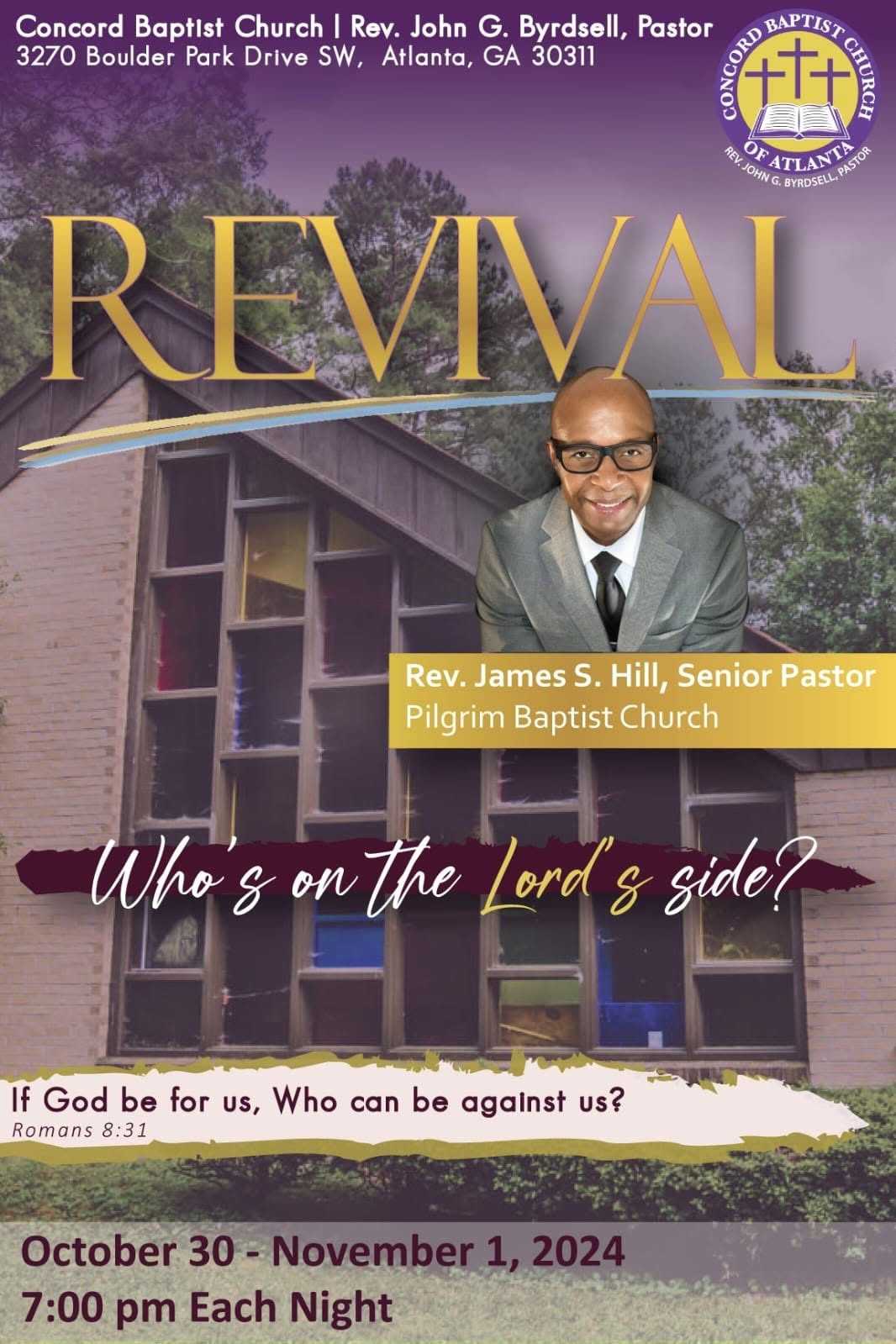 Revival flyer, Who's on the Lord's Side, October 30 through November 1 at 7 PM nightly